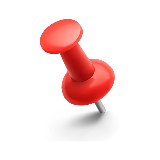 Red pushpin casting a shadow on a transparent background.
