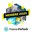 2025 membership badge with a futuristic globe and geometric shapes in blue and yellow.