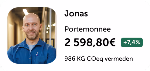 Foto van Jonas met het bedrag in haar portemonnee en de vermeden CO2-uitstoot