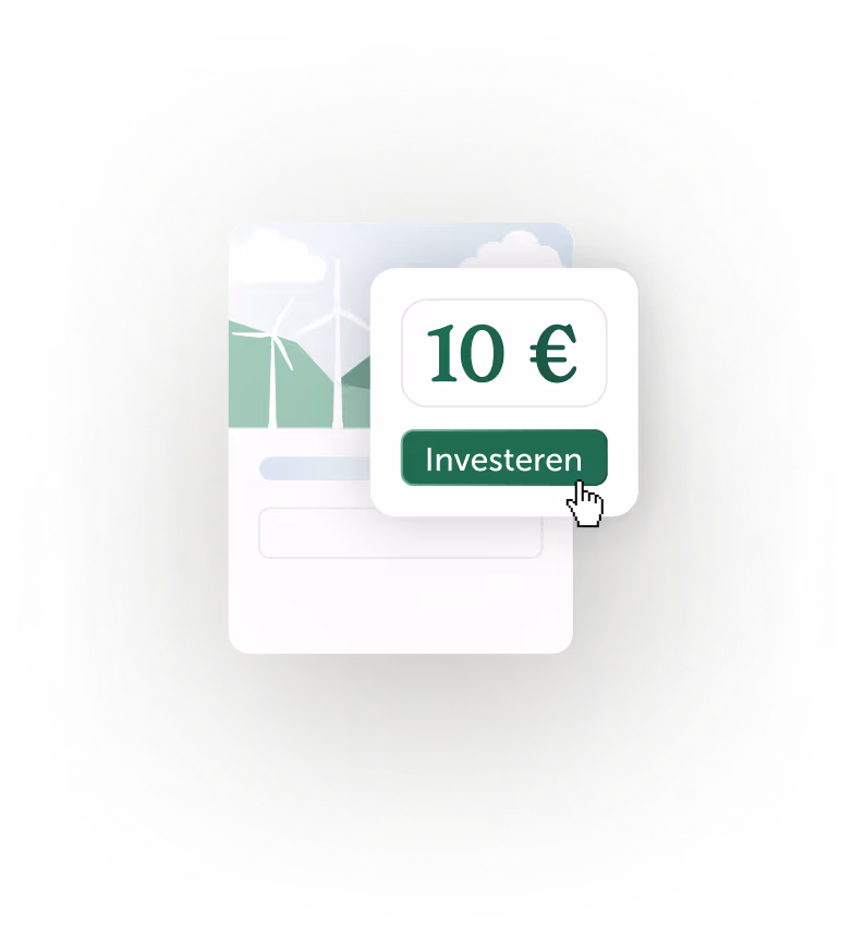 Grafiek met een opwaartse groene pijl die 10 euro aan investeringen aangeeft en een voortgangsbalk die bijna voor de helft gevuld is.