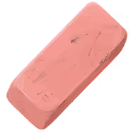 Pink rectangular eraser with worn edges and marks on its surface.