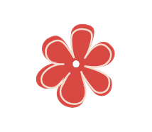 Stylized red flower with six rounded petals and a white center on a black background.