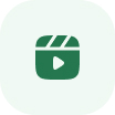 Purple clapperboard icon with a play button inside on a light gray rounded square background.