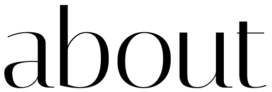 The word 'about' in a large, elegant black serif font on a white background.