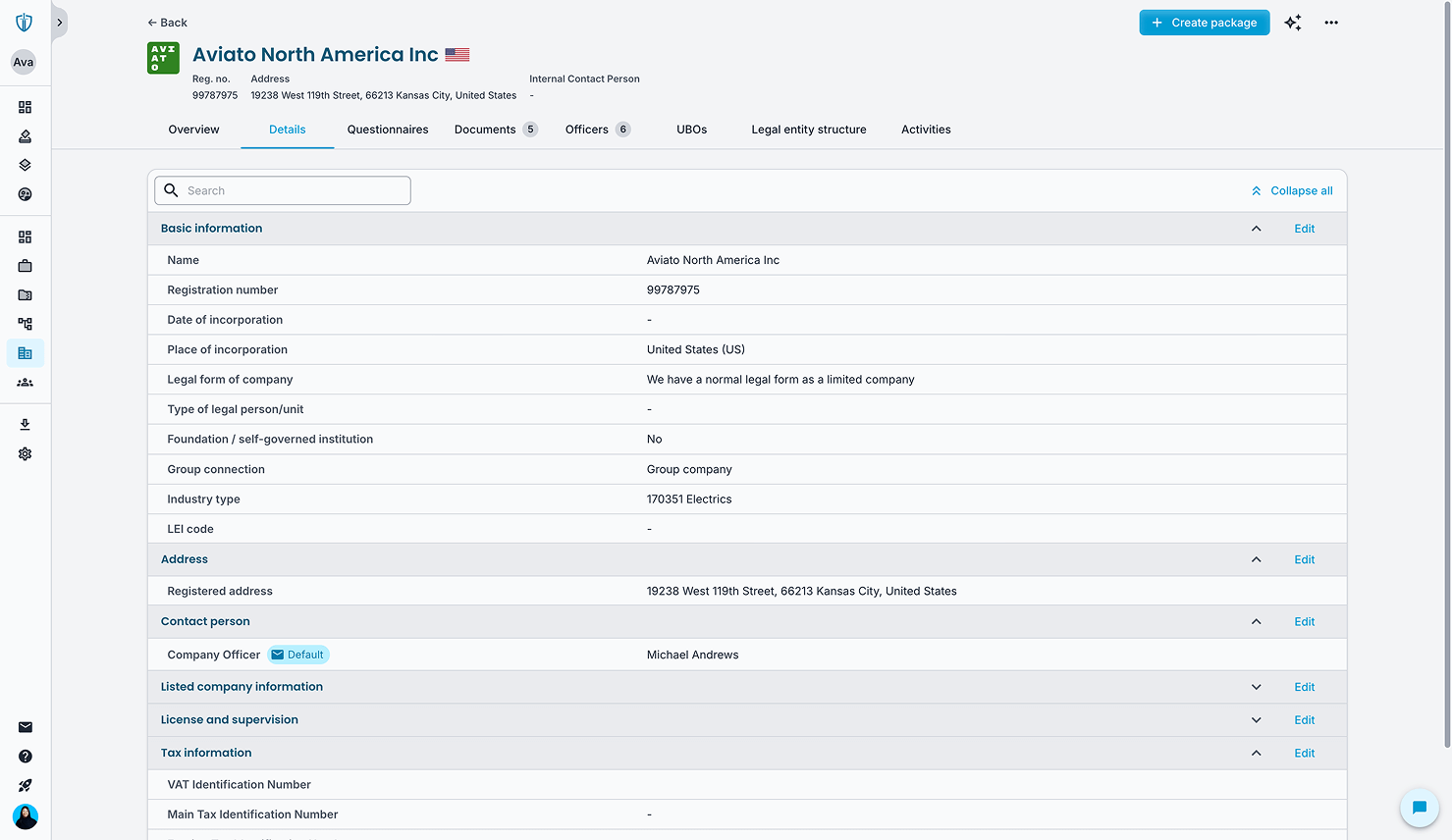 A product screenshot for: Centralize all KYC data, documents and officer records in one secure platform. Access accurate information instantly, cross-reference entities and streamline compliant KYC workflows.