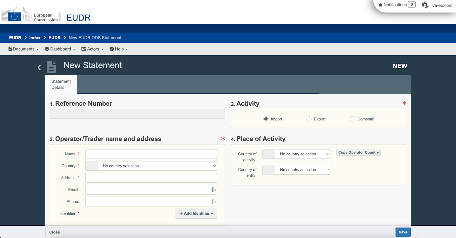 Traces NT dashboard: Submitting New Statement