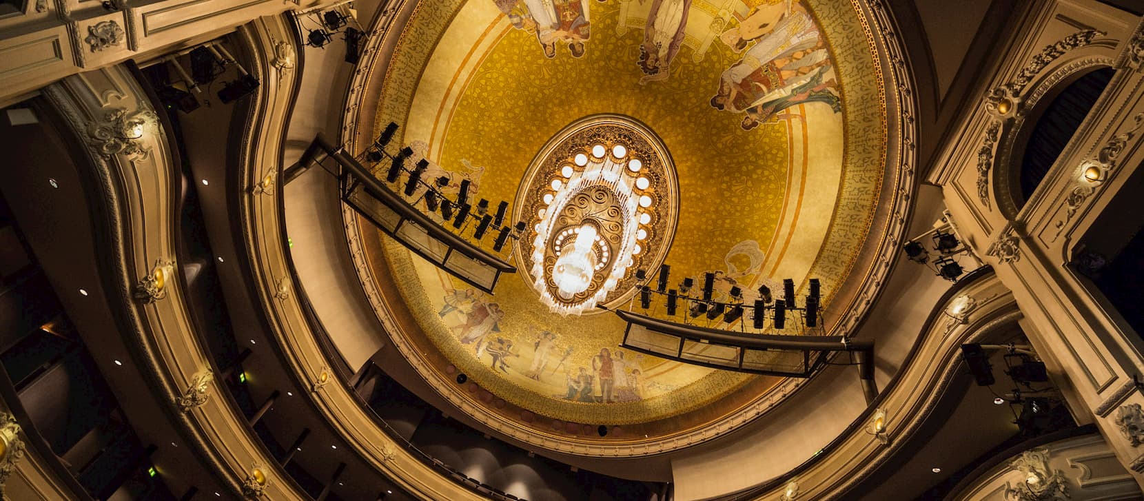 The impressive painted ceiling of the theatre in The Hague.