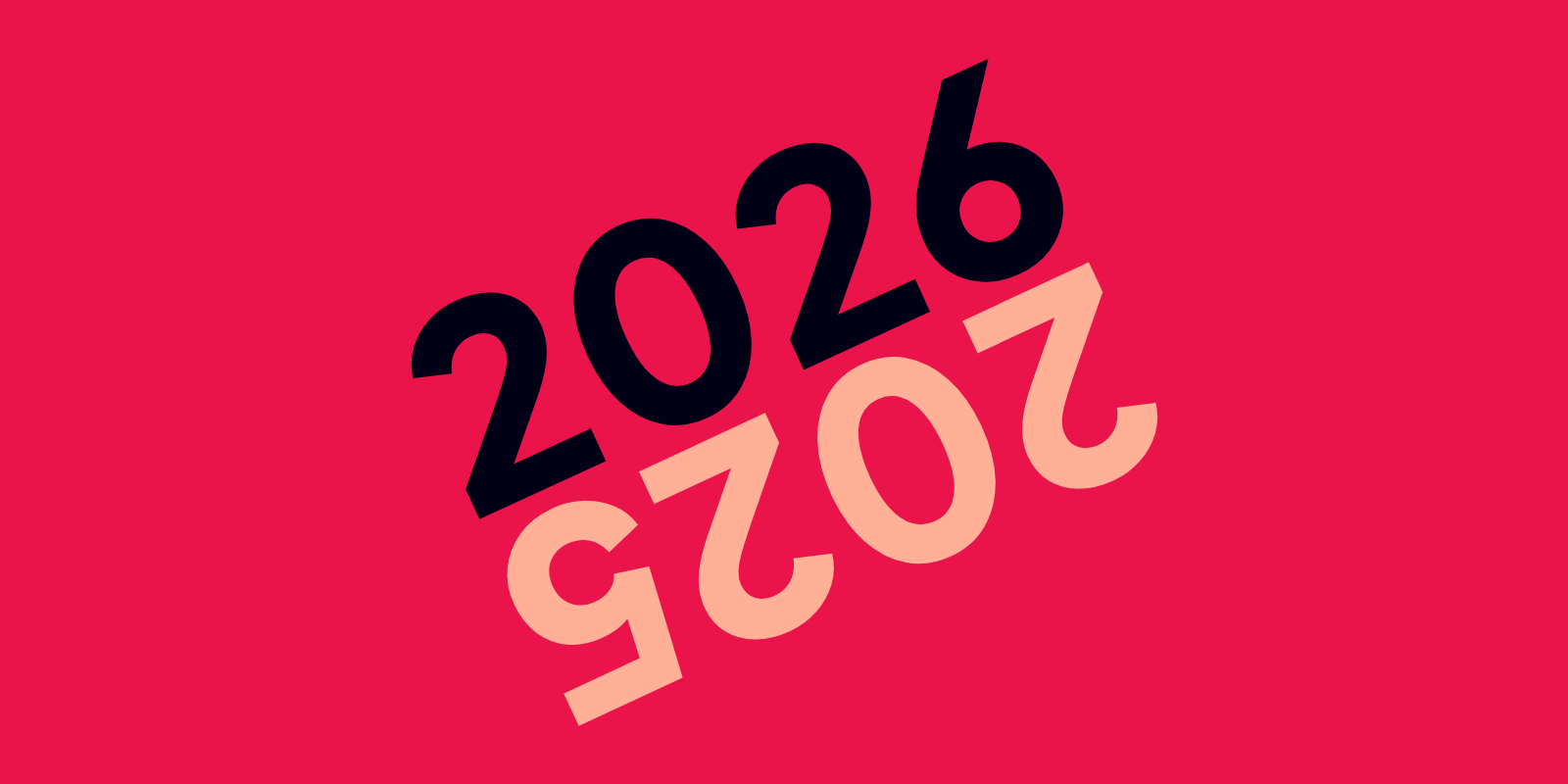 Graphic image showing the years 2025 and 2026 displayed diagonally on a bright pink background.