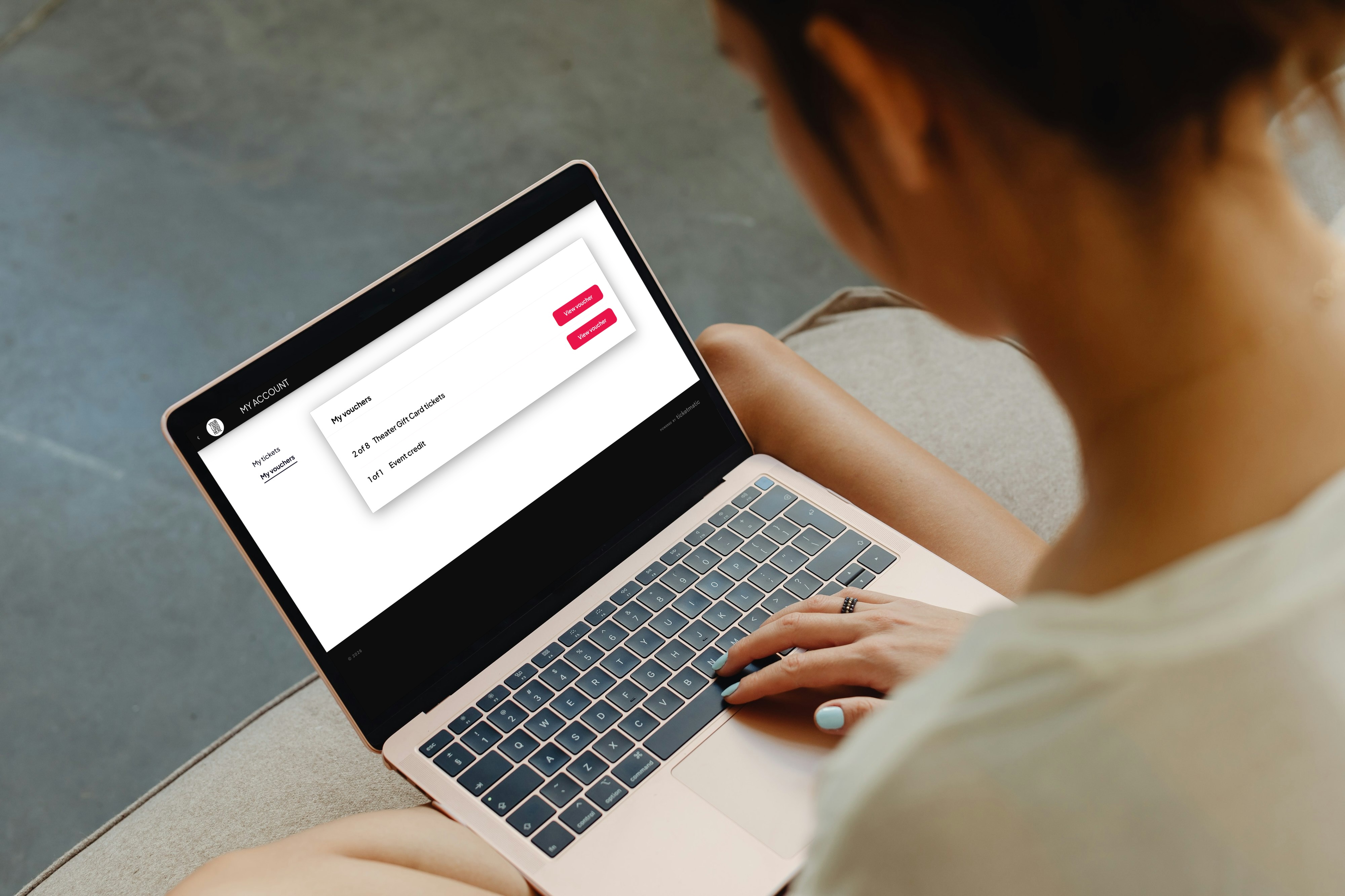 Visitor managing vouchers and account credit in a personal self-service environment on a laptop