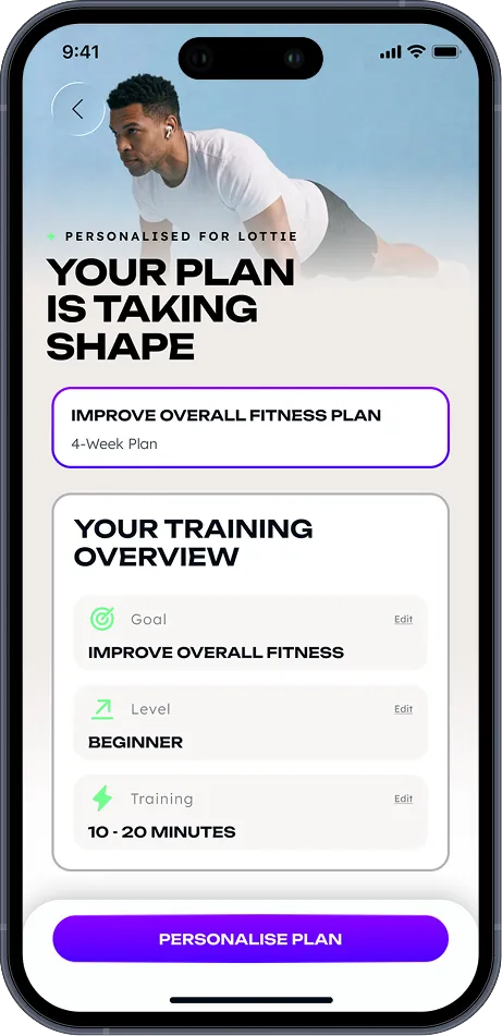 WithU app personalised training plan overview with goal and level