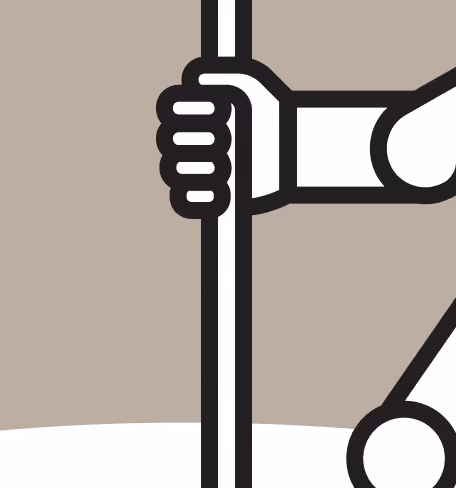Illustration of a hand gripping a vertical pole or staff with part of an arm visible.