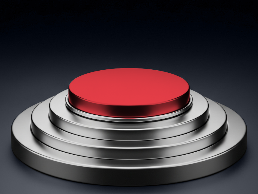 3D metallic four-tier circular pedestal with a red top level.