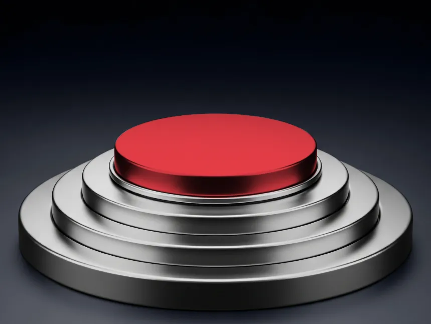 3D metallic four-tier circular pedestal with a red top level.