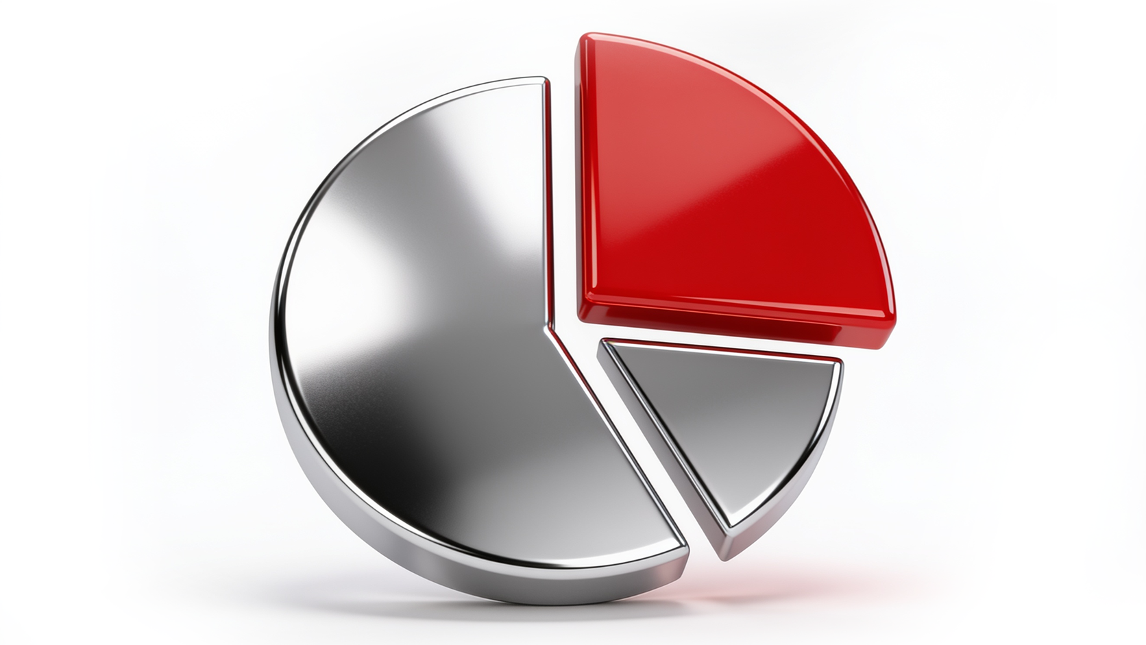 3D pie chart graphic with a prominent red slice separated from two silver metallic sections on a white background.