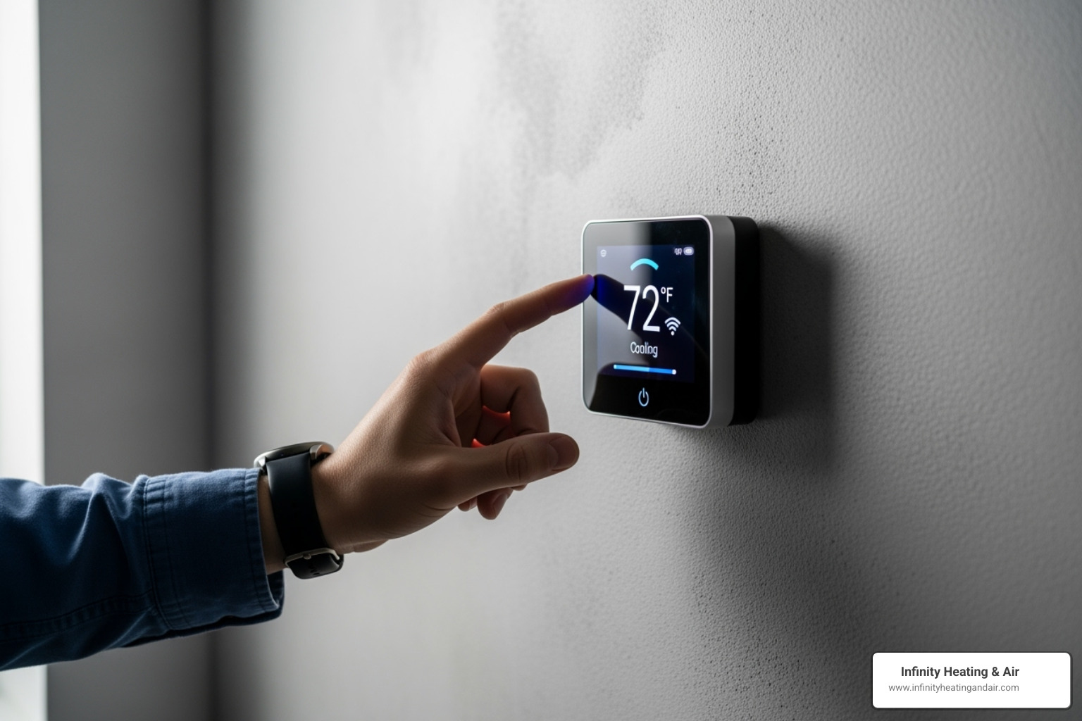 A person checking a modern smart thermostat - Air conditioning diagnostics