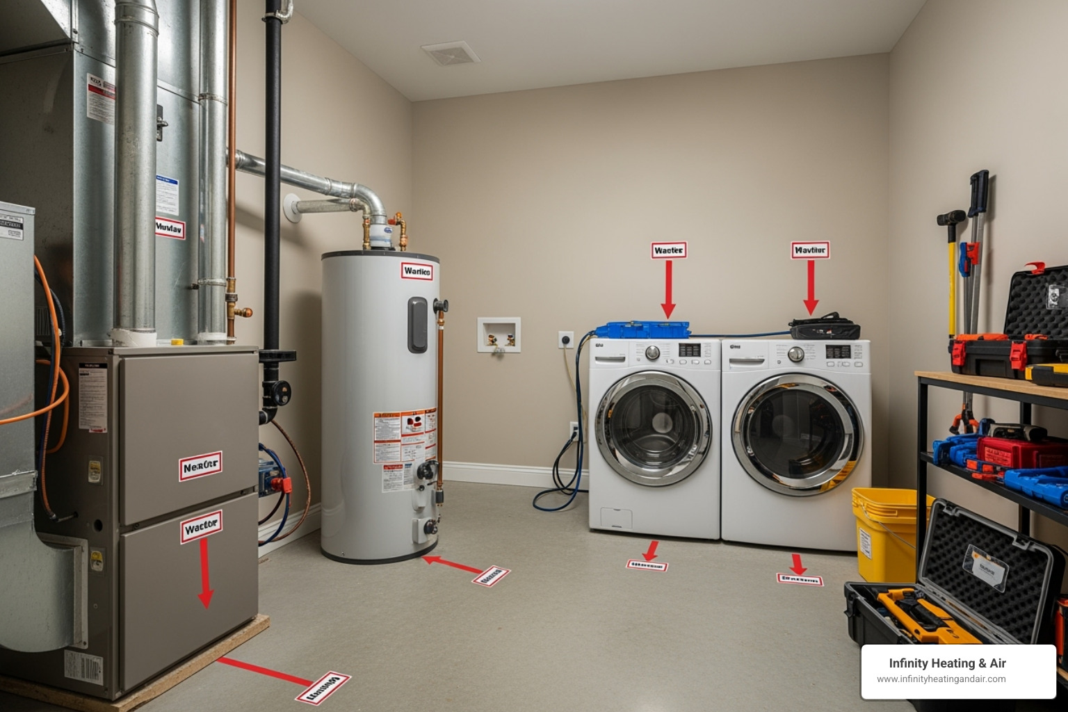Clear utility room - Gas furnace installation