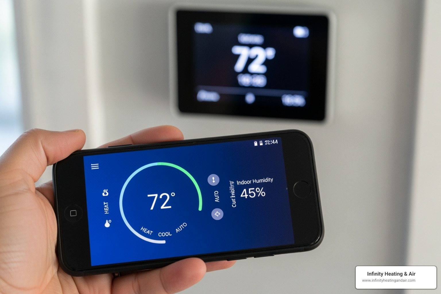 Homeowner adjusting a smart thermostat on their phone - hvac in washington