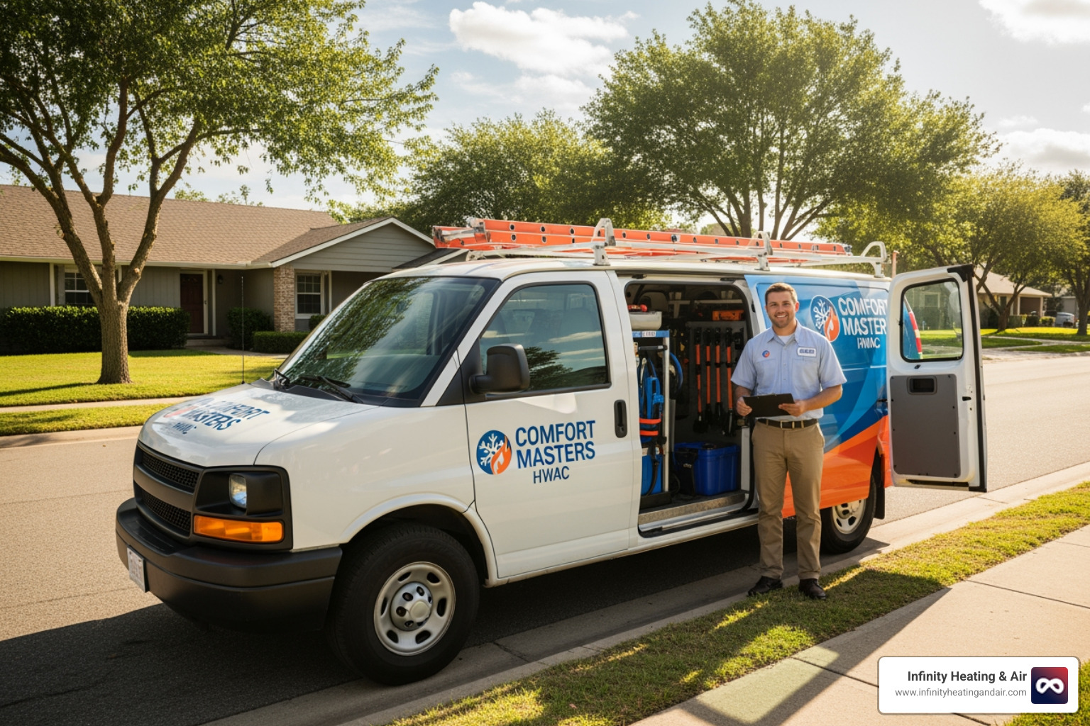 friendly technician's van in a suburban Lakewood neighborhood - My thermostat isn't working correctly. Who services HVAC systems in Lakewood, WA? friendly technician's van in a suburban Lakewood neighborhood - My thermostat isn't working correctly. Who services HVAC systems in Lakewood, WA?