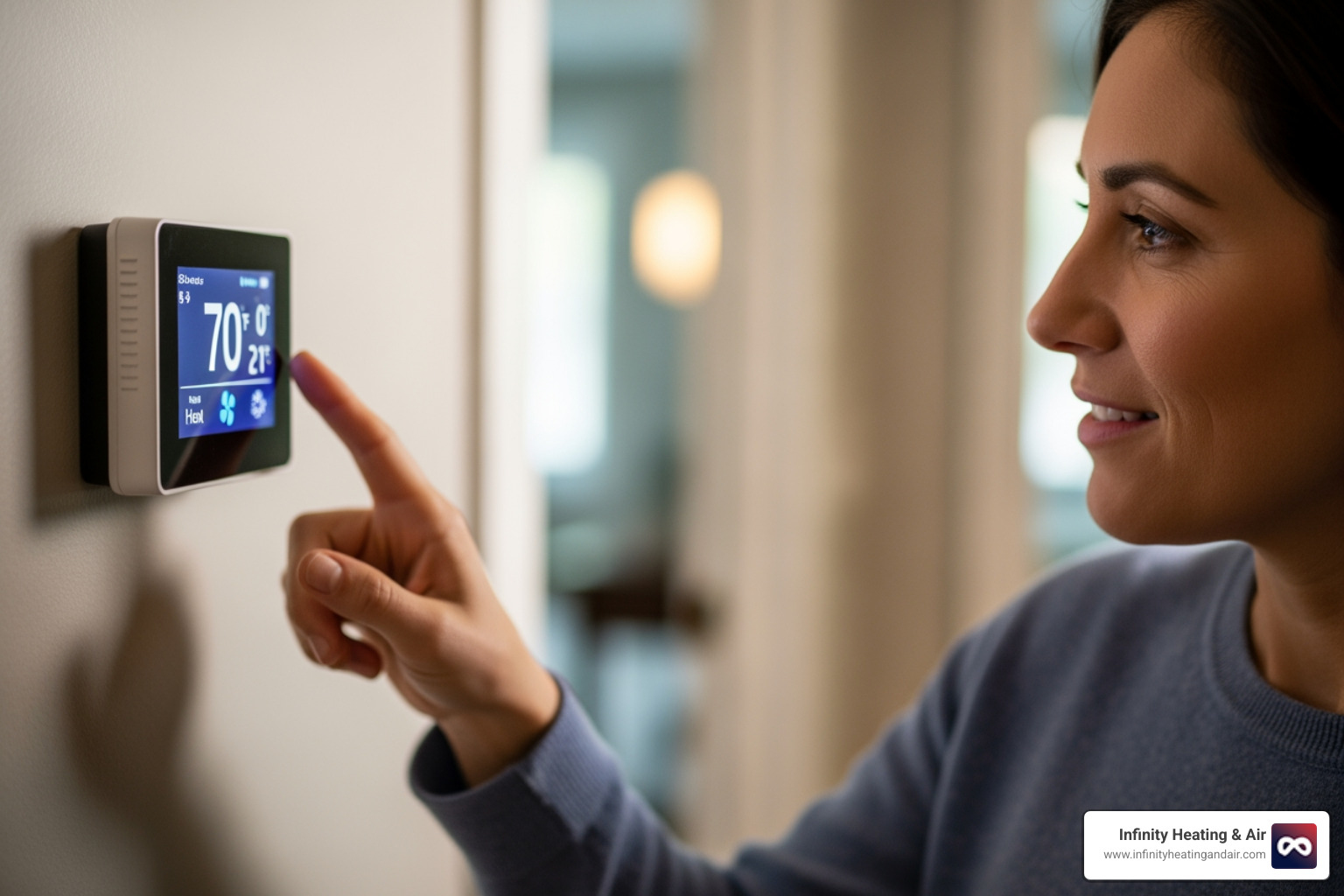 person checking home thermostat - My furnace went out and it's freezing. Who offers 24/7 emergency heating repair in Tacoma?