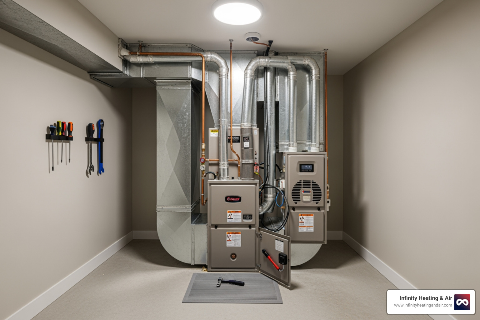 a clean, clear area around an indoor furnace and air handler unit - same day heat pump repair olympia a clean, clear area around an indoor furnace and air handler unit - same day heat pump repair olympia