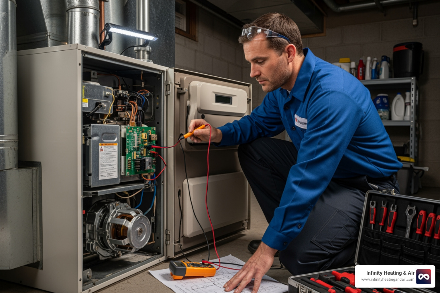 professional HVAC technician diagnosing a furnace - heater not working lacey wa