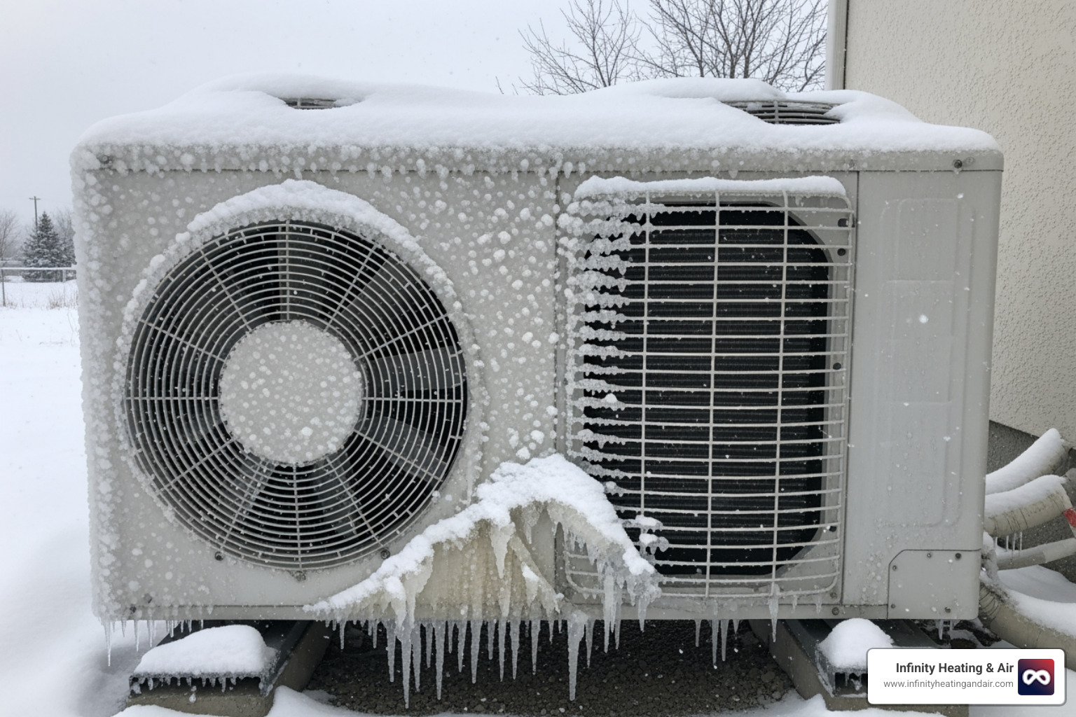 A heat pump's outdoor unit covered in ice, indicating a potential malfunction - 24 hour heat pump repair gig harbor A heat pump's outdoor unit covered in ice, indicating a potential malfunction - 24 hour heat pump repair gig harbor