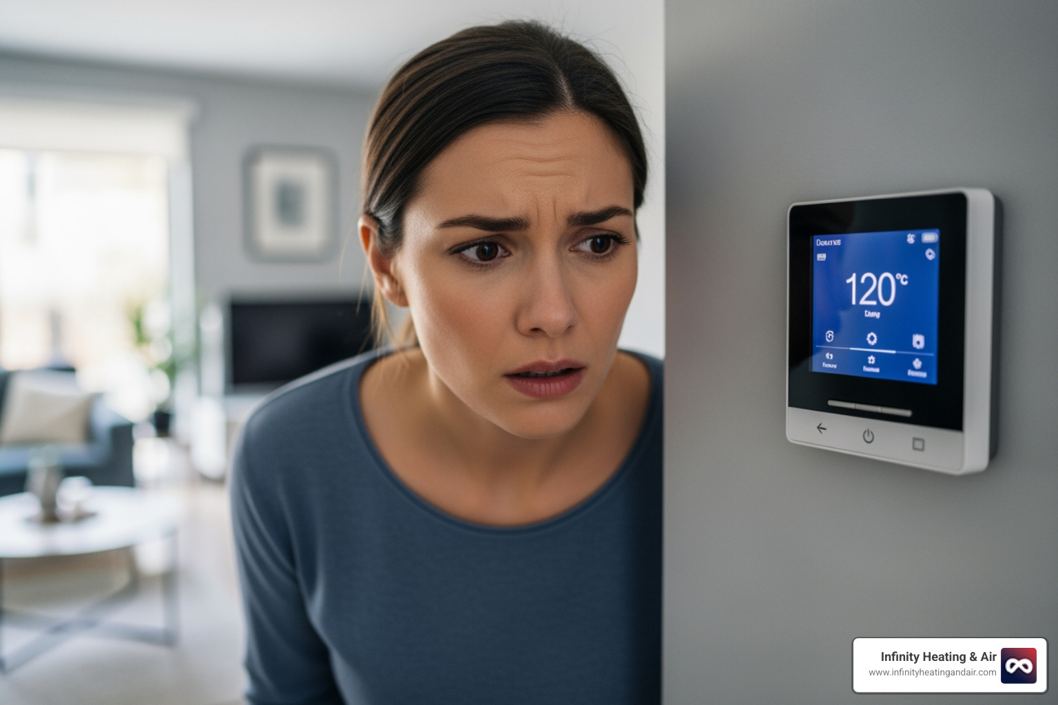 a homeowner looking at their thermostat with concern - Affordable HVAC solutions