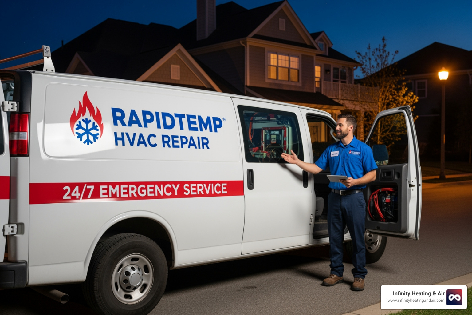 professional HVAC service van branding residential home night emergency service 24/7 repair reliable technician - "My furnace went out and it's freezing. Who offers 24/7 emergency heating repair in Auburn, WA?" professional HVAC service van branding residential home night emergency service 24/7 repair reliable technician - "My furnace went out and it's freezing. Who offers 24/7 emergency heating repair in Auburn, WA?"