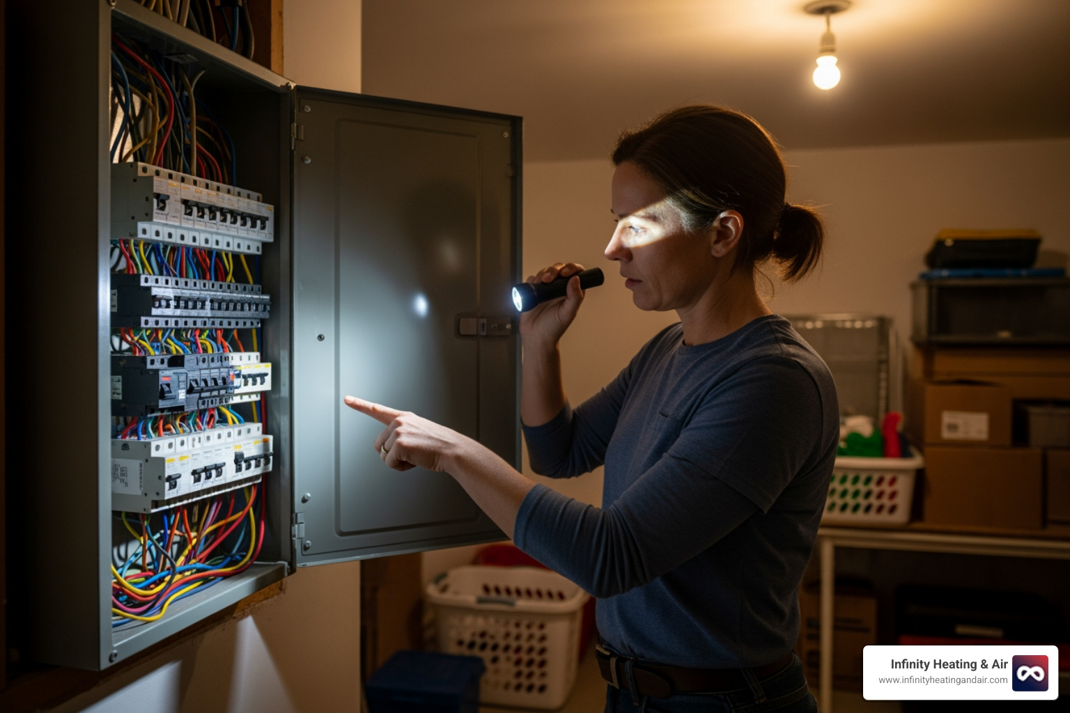 homeowner checking a circuit breaker panel - emergency heater not working help lakewood homeowner checking a circuit breaker panel - emergency heater not working help lakewood