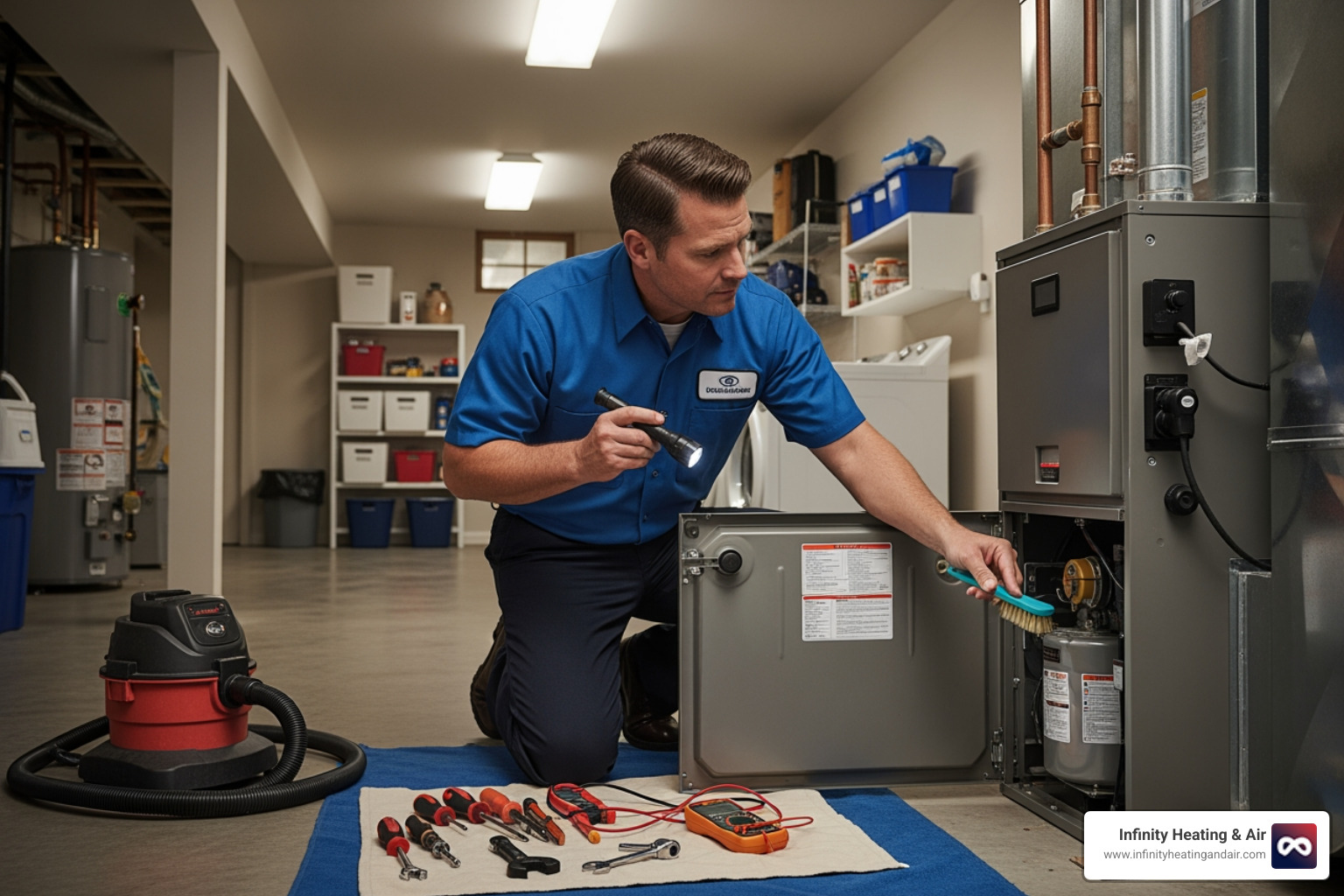 HVAC technician performing a routine heater tune-up - heater not working repair sumner wa HVAC technician performing a routine heater tune-up - heater not working repair sumner wa