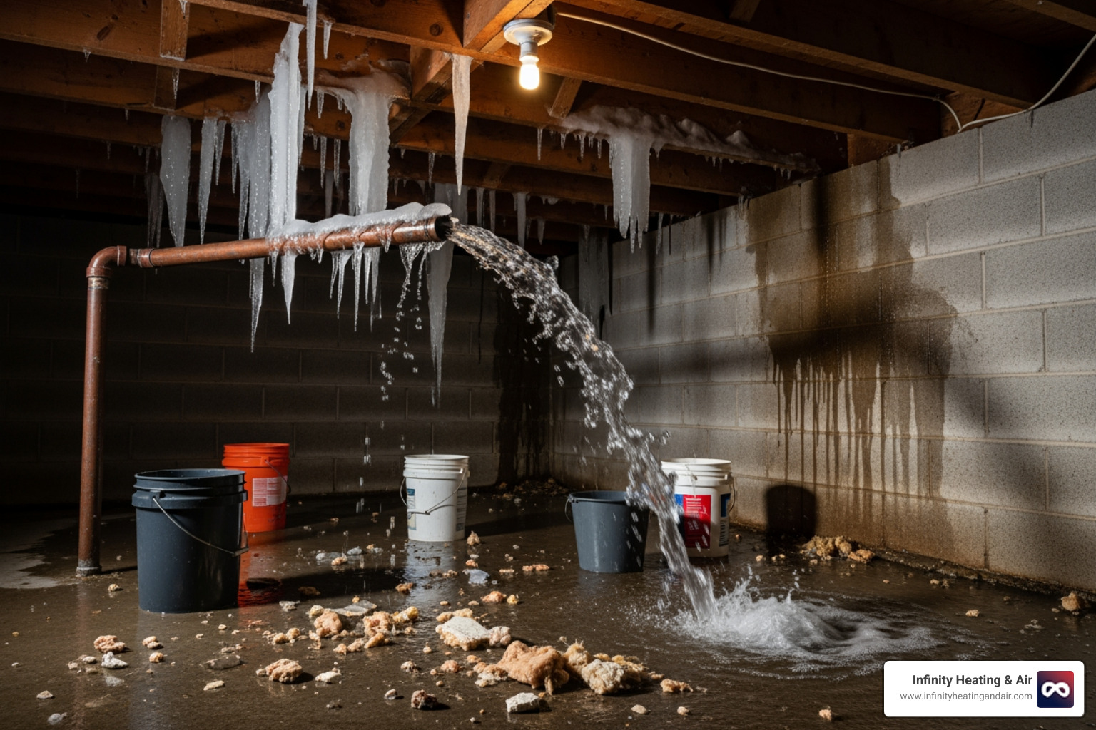 A frozen pipe bursts, causing water damage - 24 hour heater not working puyallup wa