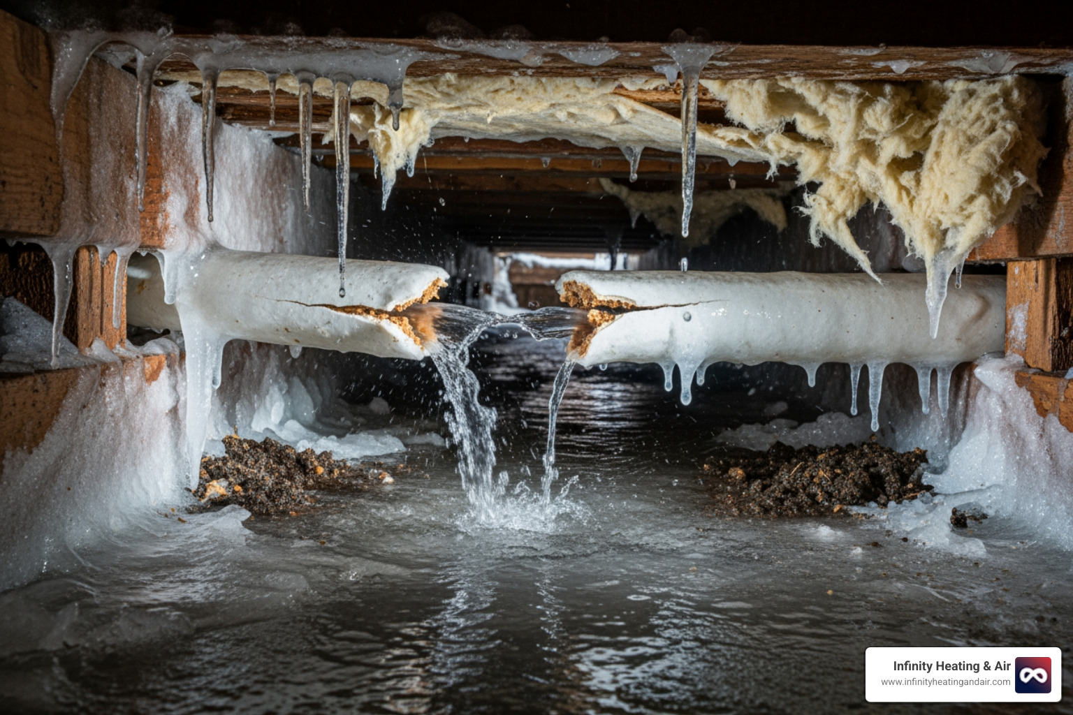 a burst pipe under a house in winter - 24 hour heater not working olympia wa