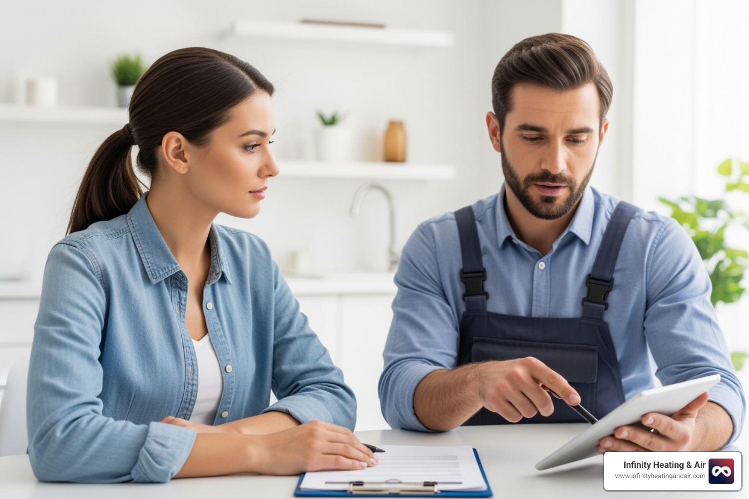 homeowner reviewing a transparent quote with a technician - 24 hour heating installation auburn