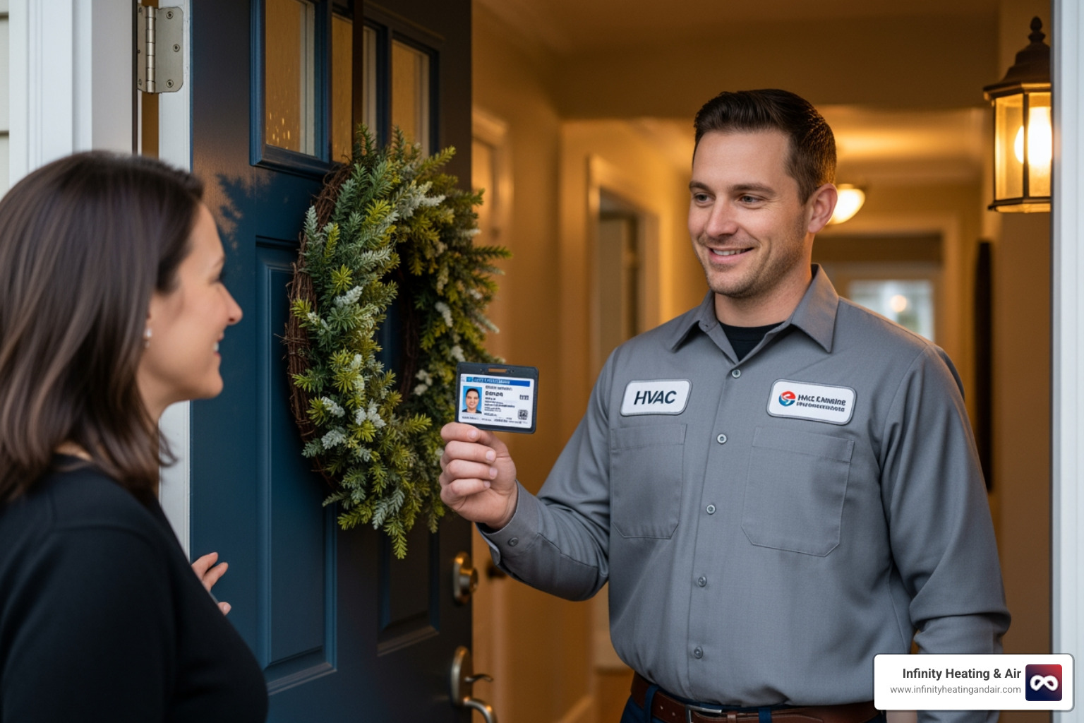 certified technician showing credentials to a homeowner - 24 hour heating installation gig harbor