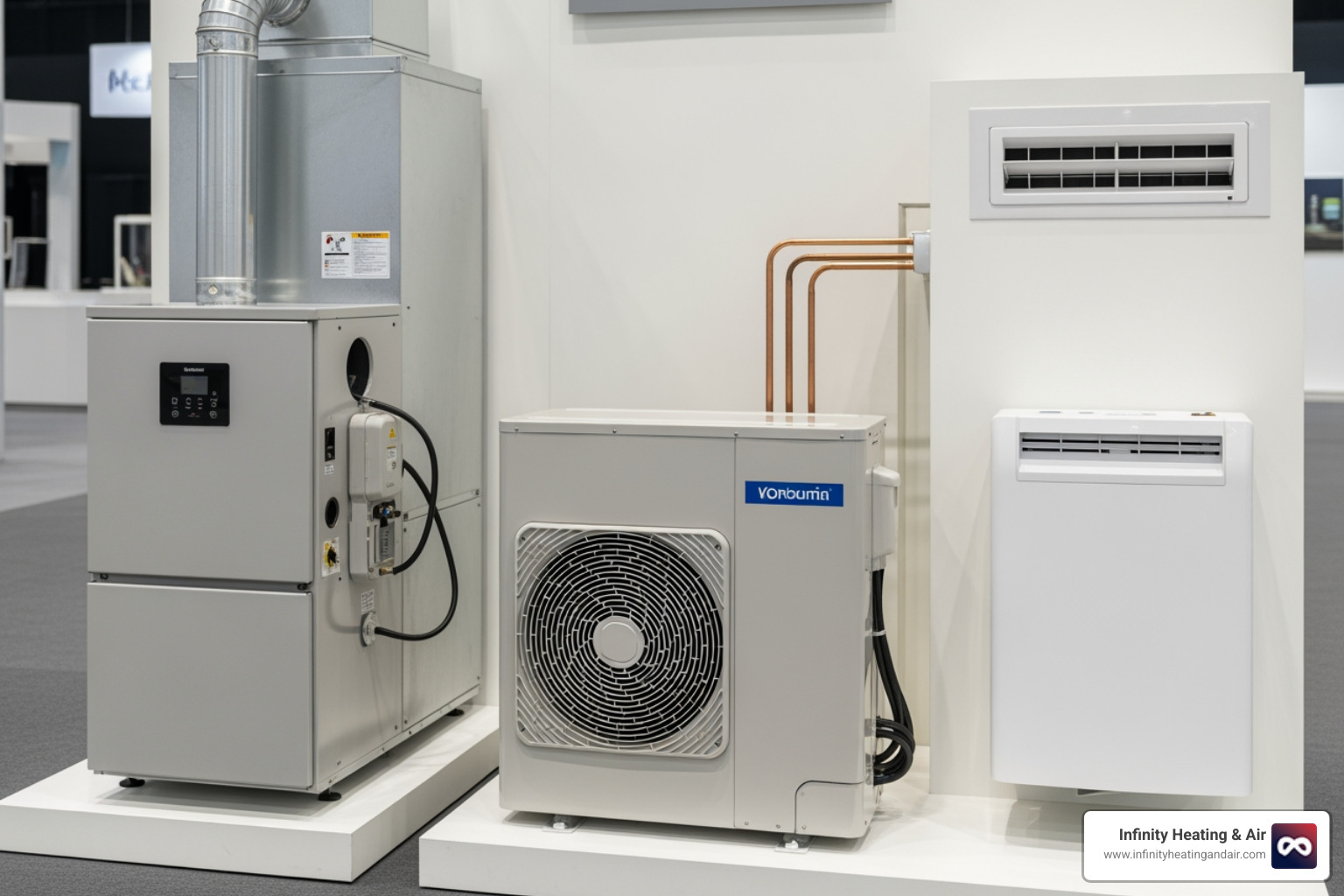 of different heating units (furnace, heat pump, ductless mini-split) - heating installation olympia wa