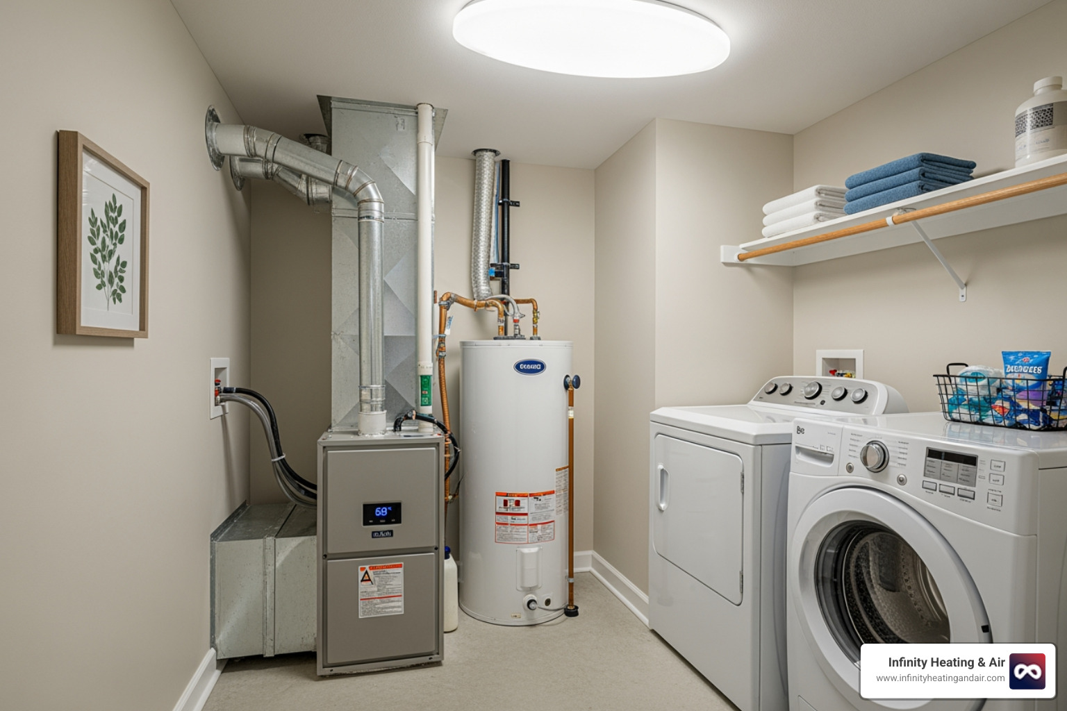A clear, accessible utility room or space where a furnace is located - same day heating installation sumner