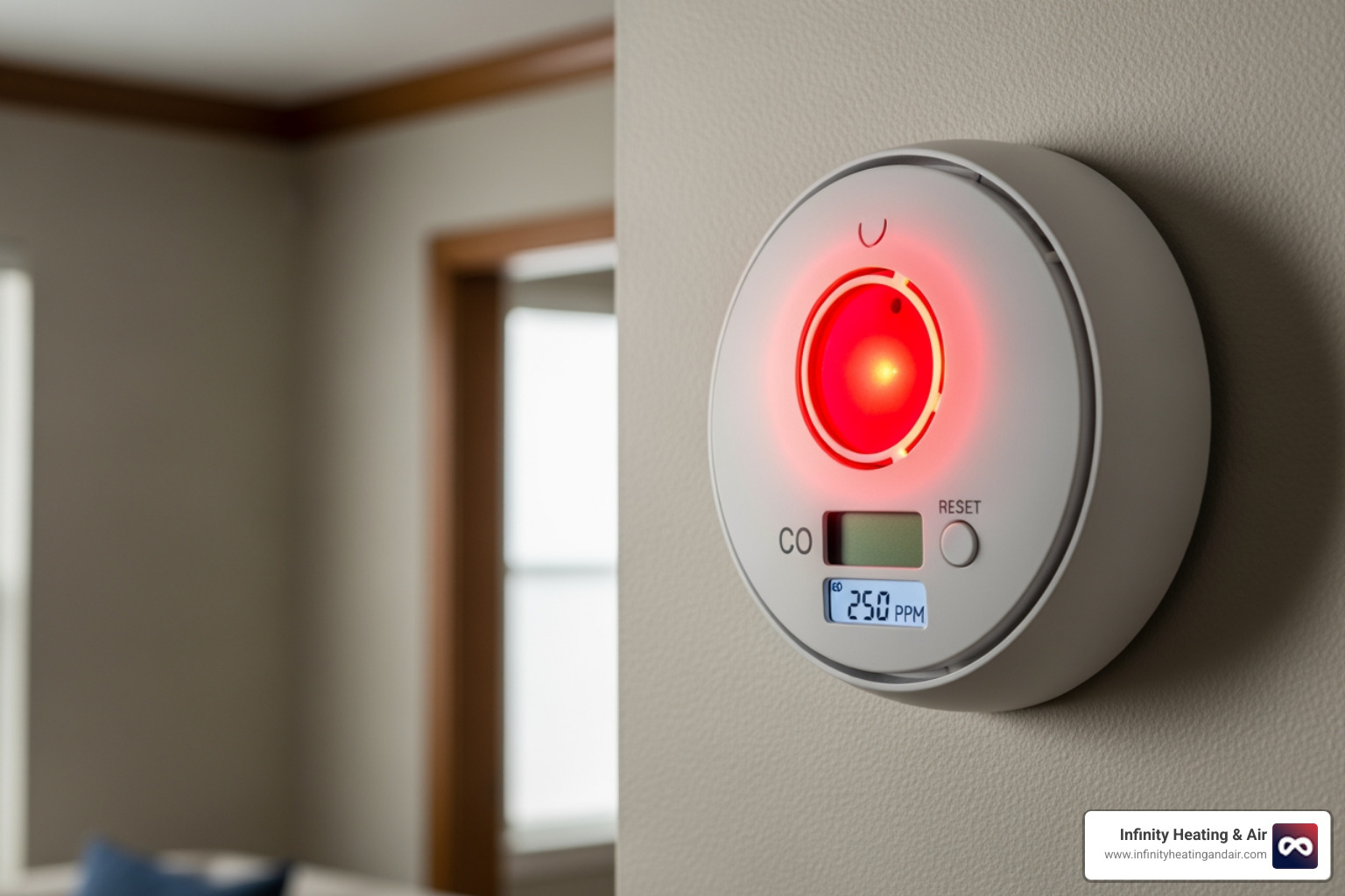 carbon monoxide detector with its red light flashing - 24 hour heating maintenance auburn