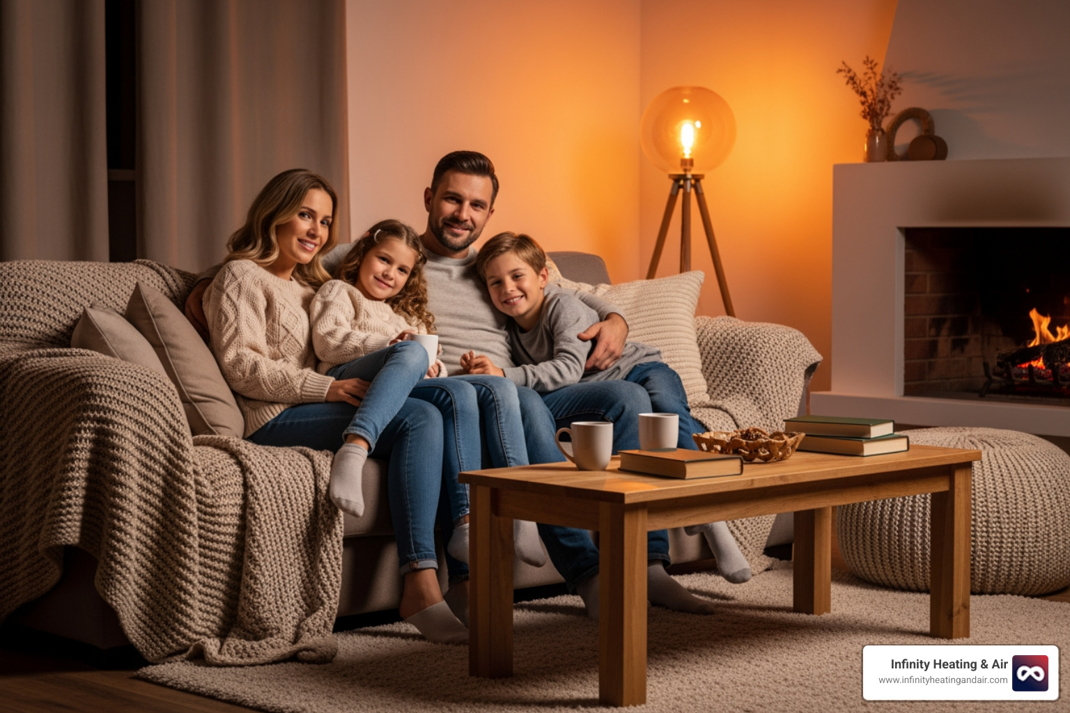 smiling family enjoying a warm and comfortable living room - emergency heat pump not heating help tacoma smiling family enjoying a warm and comfortable living room - emergency heat pump not heating help tacoma