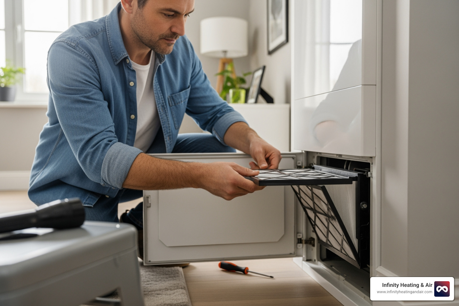 homeowner changing a heat pump air filter - 24 hour heat pump repair lakewood