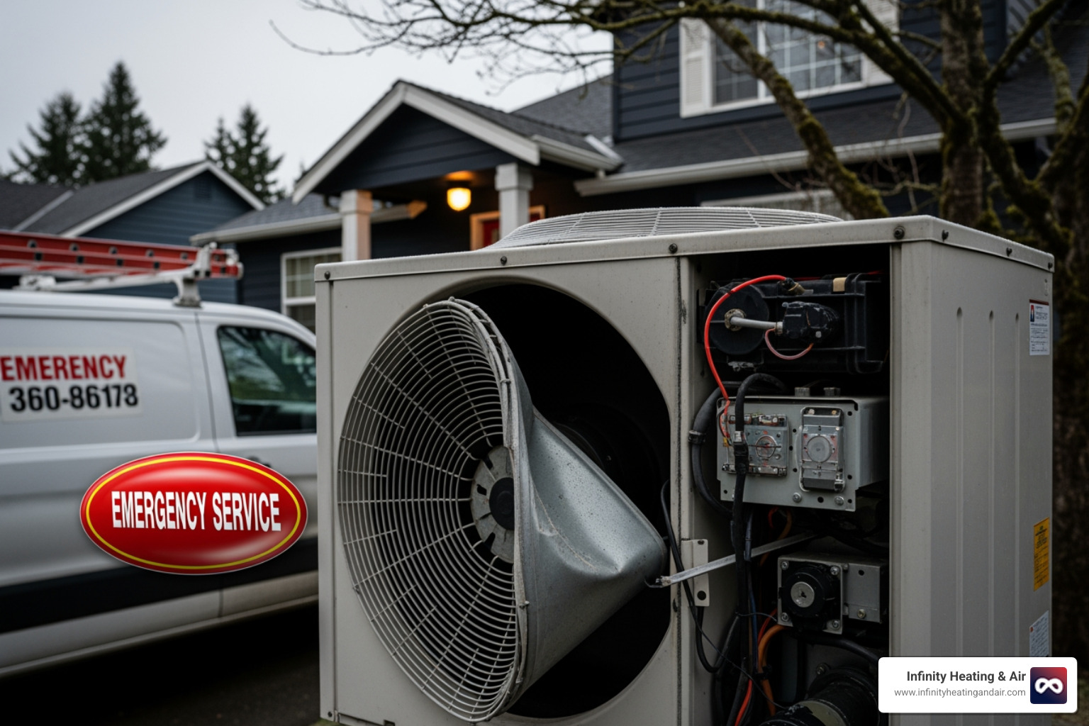 infographic showing heat pump operation in heating mode with outdoor unit extracting heat and indoor unit distributing warm air, and cooling mode with the process reversed, including labeled components like compressor, refrigerant lines, and air handlers - "I need emergency heat pump repair in Tacoma, WA. Who is available right now?"