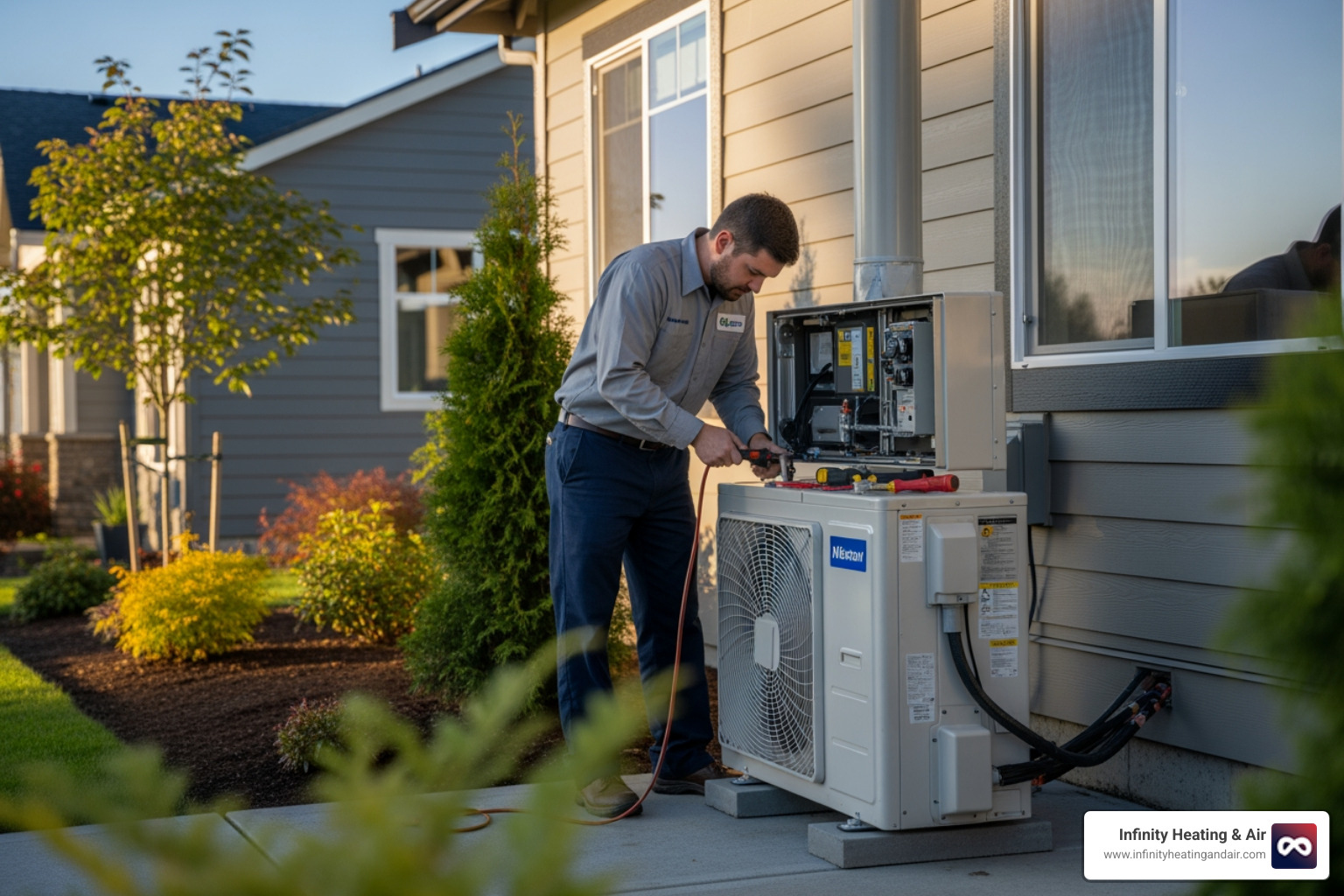 Infographic showing the dual function of heat pumps in Graham WA climate, with arrows indicating heat extraction from outdoor air in winter for indoor heating, and heat removal from indoor air in summer for cooling, plus icons representing Graham's typical temperature ranges of 35-45°F in winter and 80s°F in summer - best heat pump repair in graham, wa