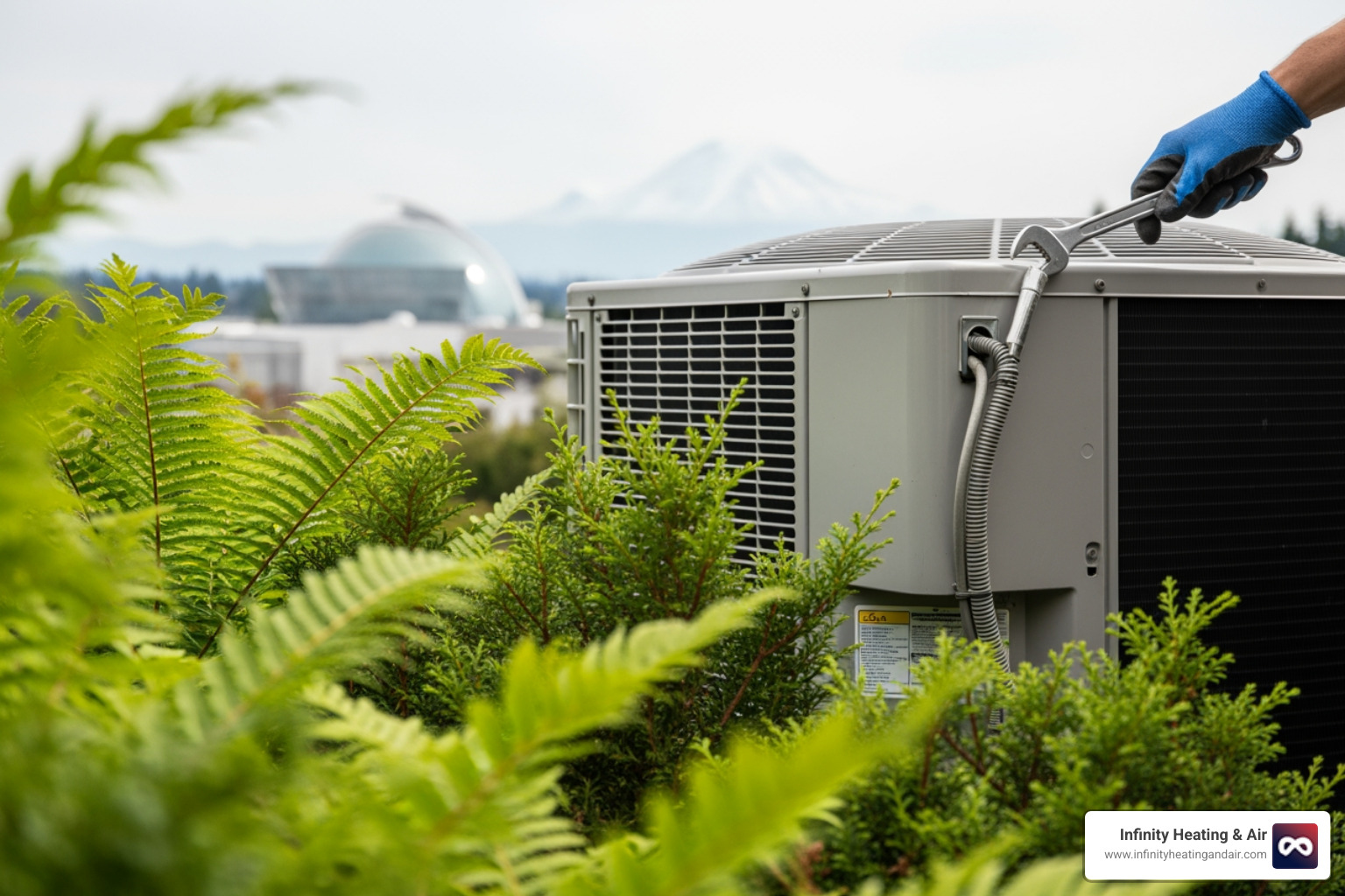 infographic showing four key benefits of regular heat pump maintenance: lower energy bills with a dollar sign and downward arrow, extended system lifespan showing 10-15 years with a calendar icon, improved indoor air quality with clean air symbols and filters, and fewer repairs with a wrench and checkmark - heat pump maintenance in tacoma wa