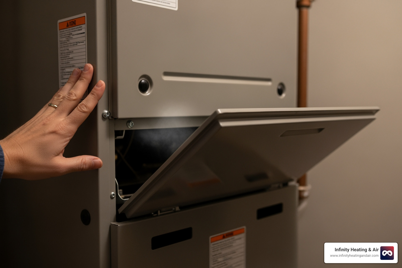 infographic showing the top 5 signs your heating system needs immediate repair: strange noises like banging or grinding, unusual smells from vents, insufficient heat or cold air from vents, sudden spikes in energy bills, and frequent on-off cycling or thermostat issues - heating repair company in graham, wa