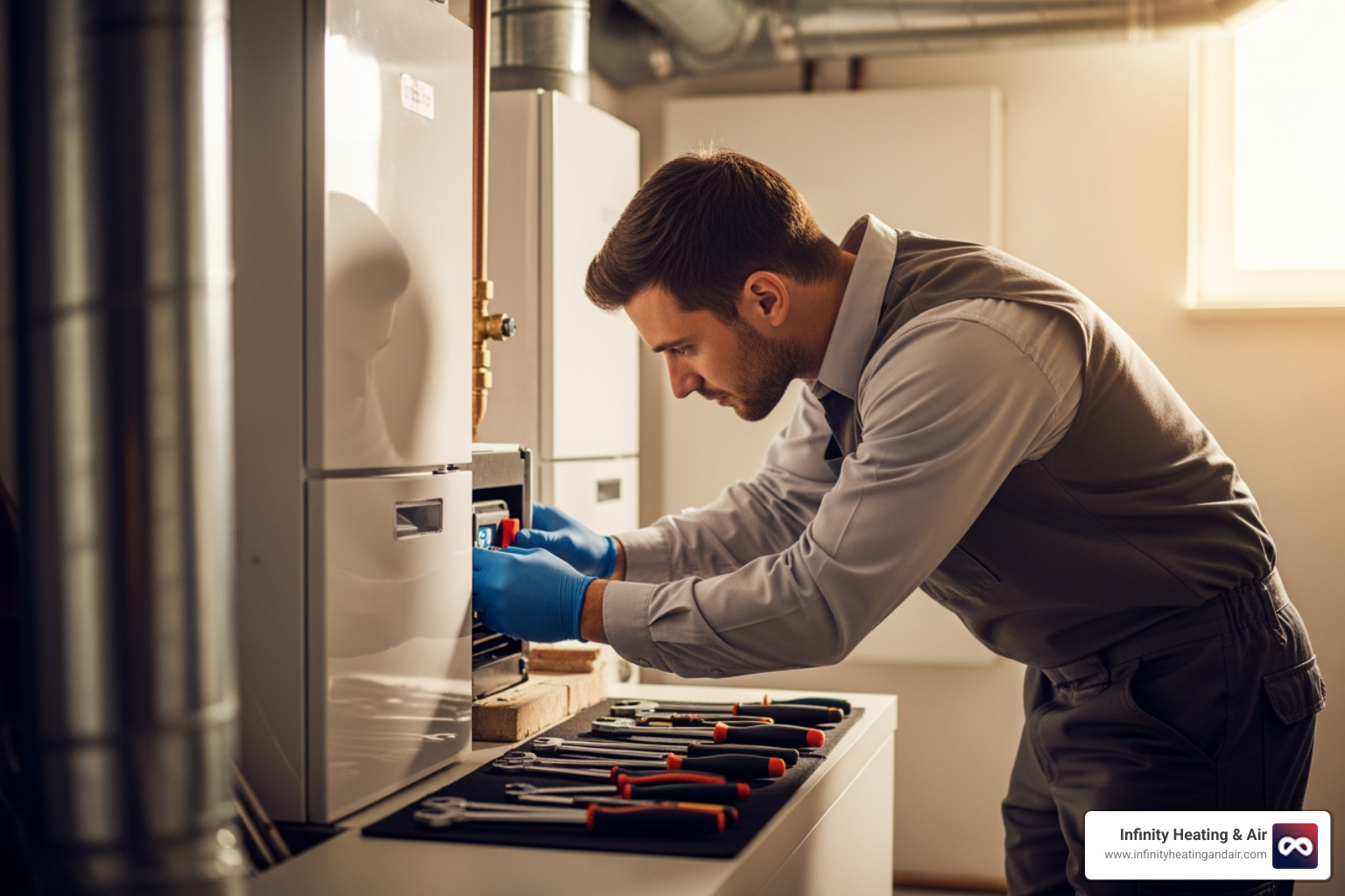 professional hvac technician inspecting a residential heating unit - affordable heating installation in graham, wa