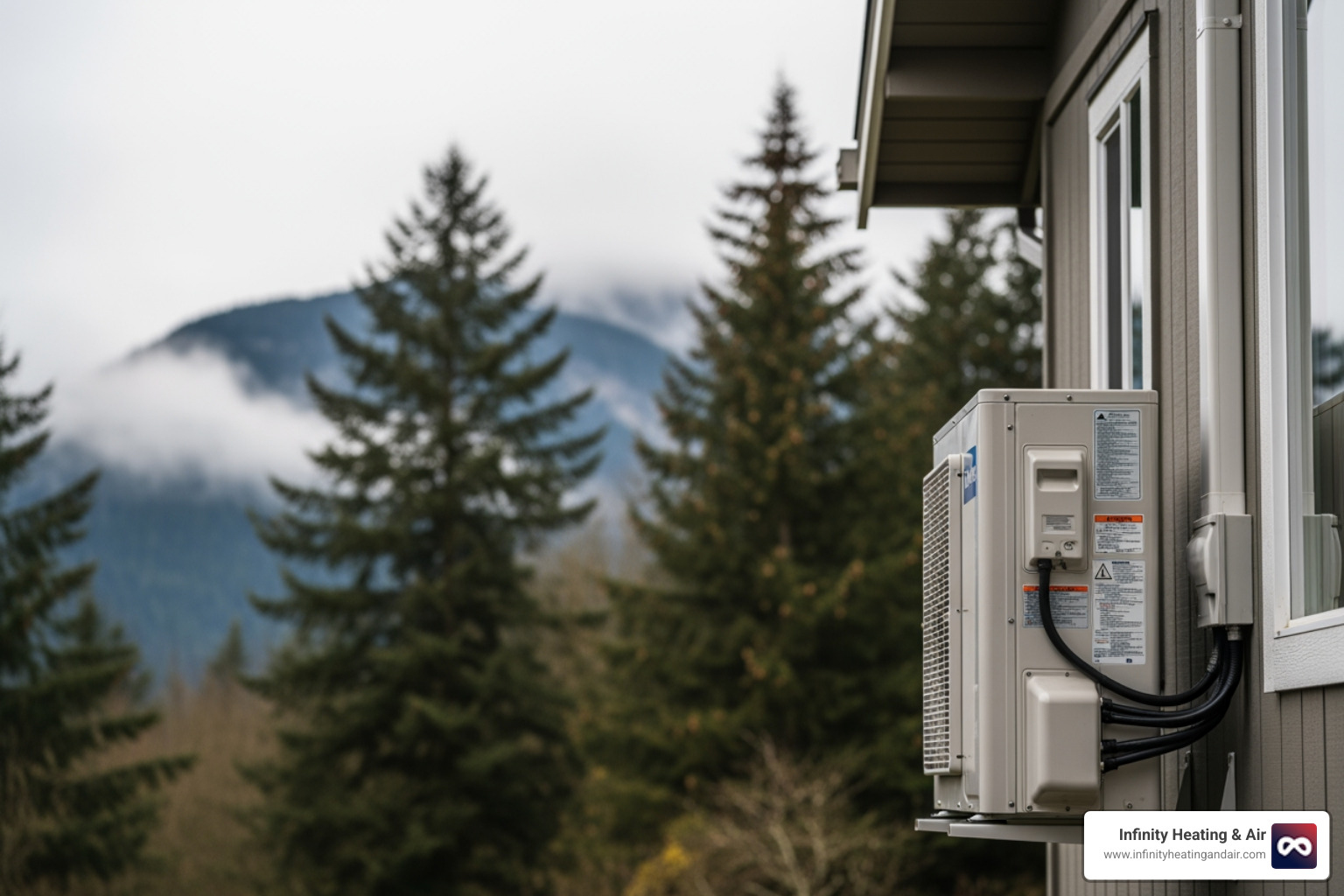 modern heat pump unit outside a Pacific Northwest home - residential heat pump replacement in puyallup, wa
