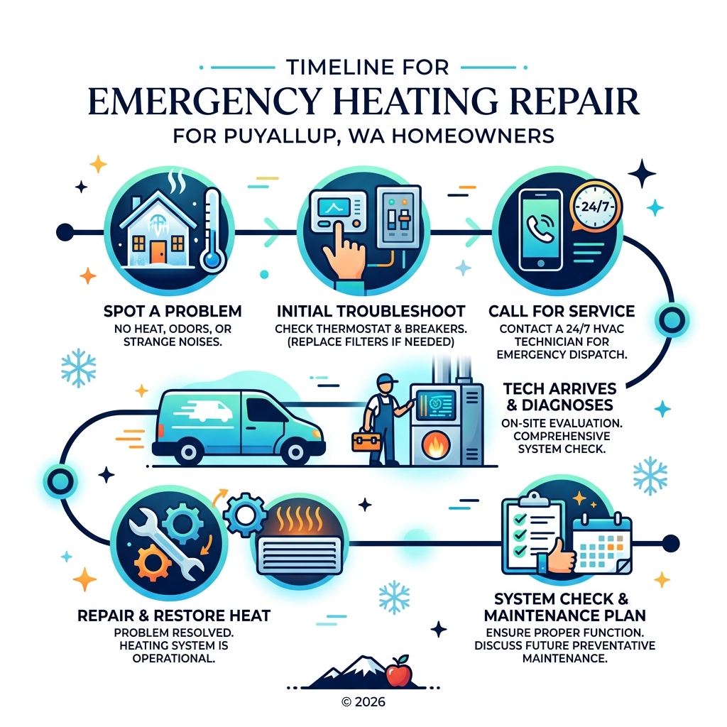 Emergency heating repair timeline infographic for Puyallup WA homeowners - emergency heating repair in puyallup, wa