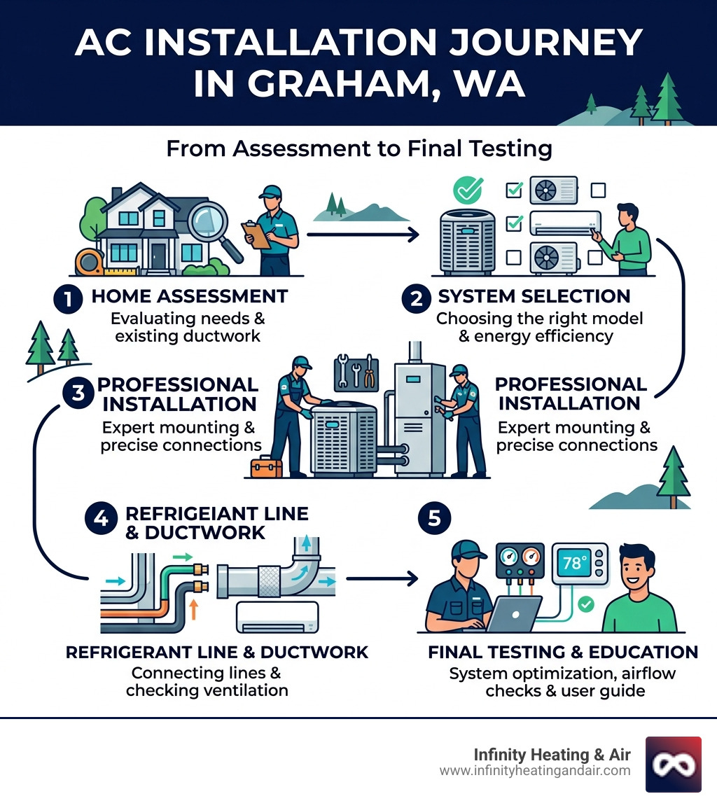 Infographic showing the AC installation journey in Graham WA from assessment to final testing - ac installation in graham wa Infographic showing the AC installation journey in Graham WA from assessment to final testing - ac installation in graham wa
