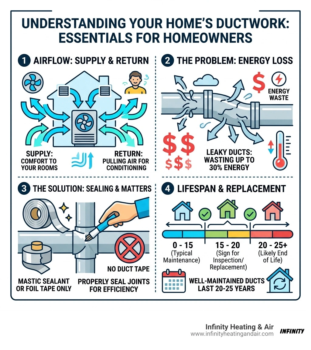 infographic showing residential ductwork airflow supply return ducts energy loss sealing lifespan - ductwork installation infographic showing residential ductwork airflow supply return ducts energy loss sealing lifespan - ductwork installation