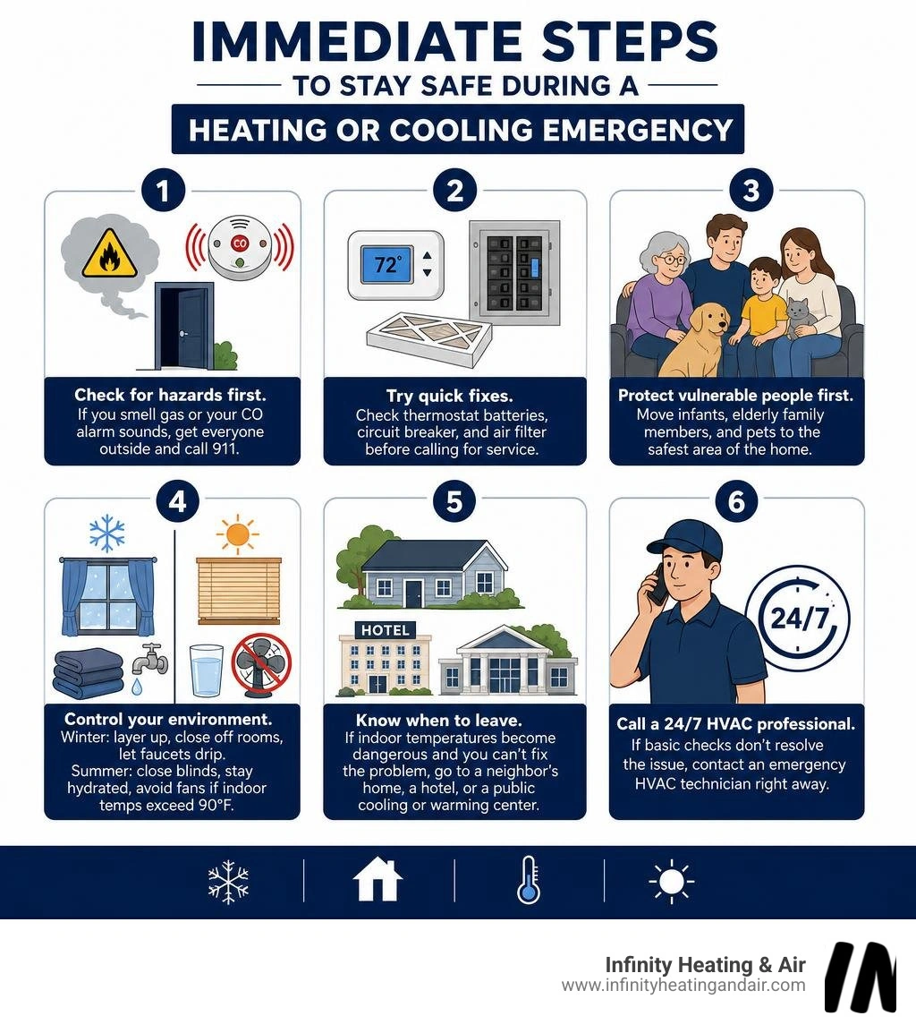 Immediate steps to stay safe during a heating or cooling emergency infographic infographic Immediate steps to stay safe during a heating or cooling emergency infographic infographic