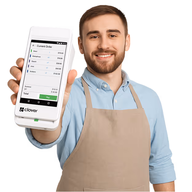 Man holding payment terminal